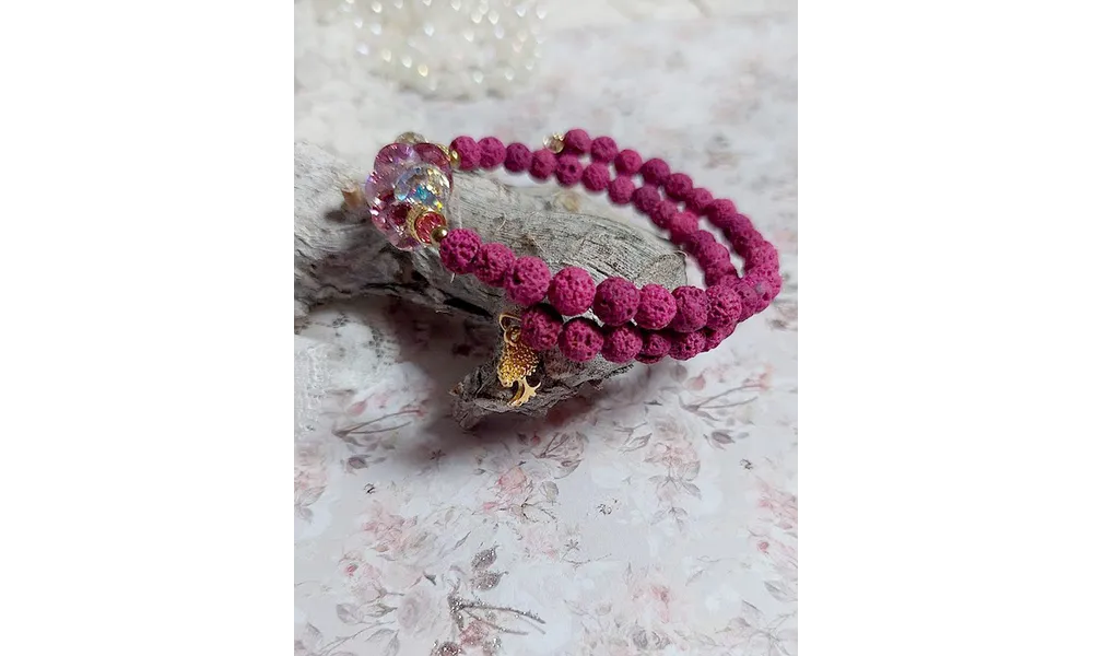 Bracelet Couronne Rose Framboise