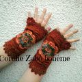 Mitaines gants femme marron laine, féerique, faite main, mitaines crochet originales, idée cadeau de Noël 
