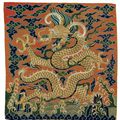 A very rare brocade douniu dragon badge, buzi, Ming dynasty, 16th century