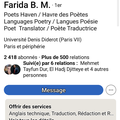 Moi daniel pilotte de la Barolliere un coup de pub à une amie Farida B M auteur poétesse 