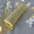 Bûche vanille, insert caramel beurre salé et pomme, biscuit aux spéculoos