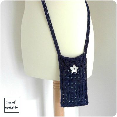 Pochette smartphone façon granny au crochet