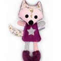 Doudou renard violet rose gris