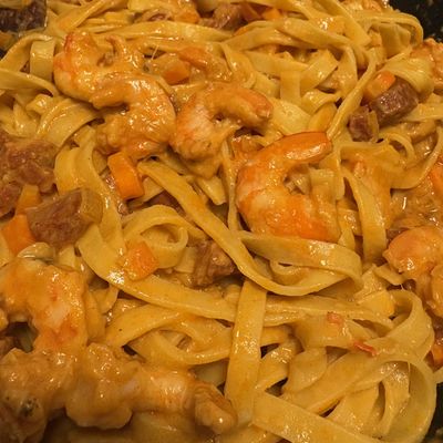 Tagliatelles crevettes et chorizo 