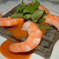 Gaufre noire et sa bisque de homard