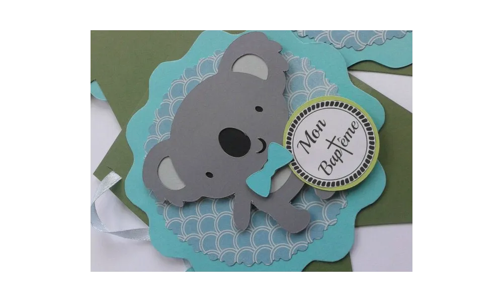 Baptême de Timéo - Faire parts et guirlande décorative thème Koala #KoalaCard # KoalaParty