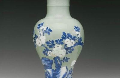 A celadon-ground, underglaze blue and copper red baluster vase, Qing Dynasty, Kangxi Period (1662-1722)