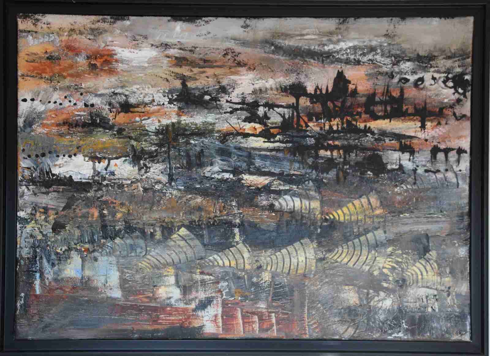 Site industriel- acryl 2015- cadre noir- 50X70cm- (n°125);