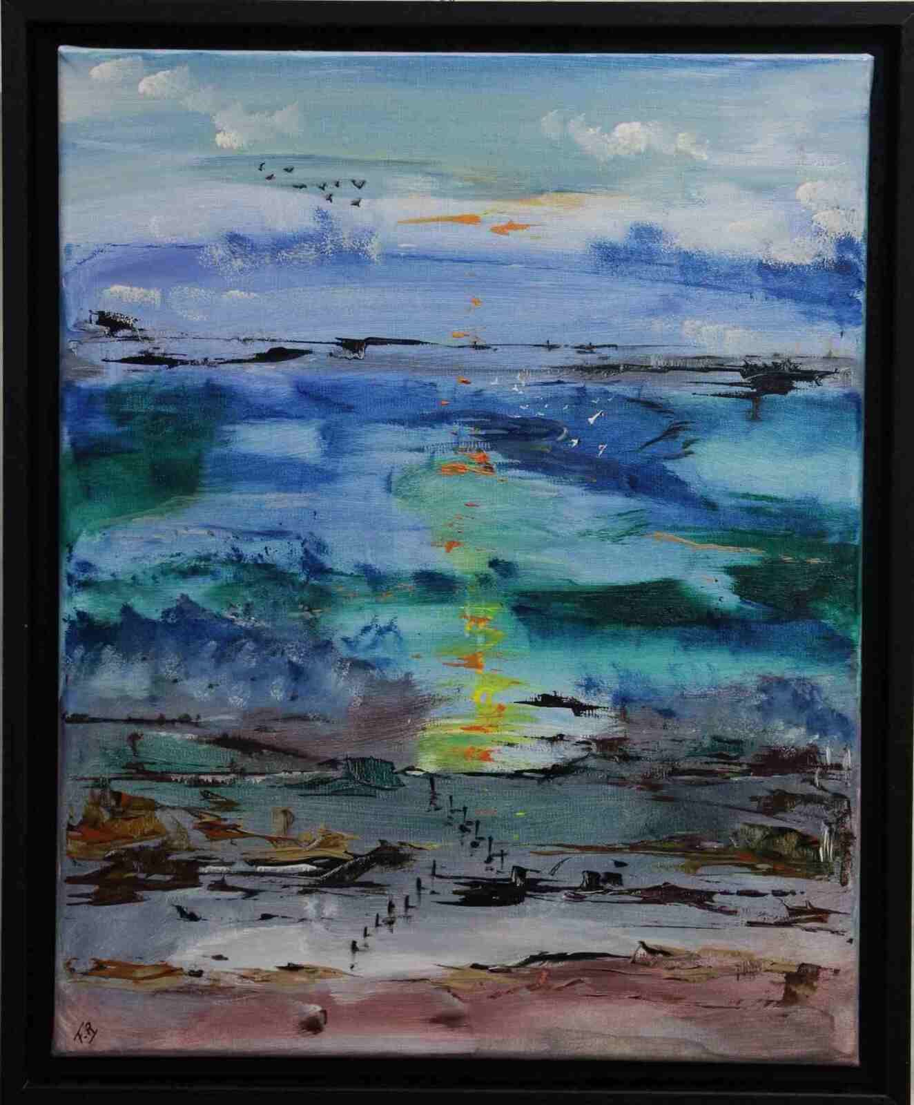 Paysage, vérité en distance, N°231, acryl 2023, 41X33, cadre noir-
