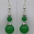 Boucles d'Oreilles Style Tibétain Tadla Perles Jade Vert 12 et 6 mm Argent du Tibet