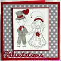 Un adorable couple de mariés ... une carte de félicitations de mariage en rouge, blanc et gris !!