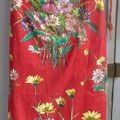 1415 - Rideau tissu ancien grand bouquets de fleurs tres coloré 60 x 150