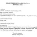 Liste fournitures scolaires Cycle 3 - Rentrée 2015