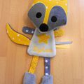 Doudou plat renard gris jaune personnalisé