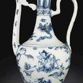 A rare blue and white Ewer and Cover. Ming Dynasty, 15th century.