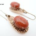 BO298 - Boucles d'oreille gouttes en bronze et jaspe rouge