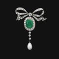 Natural pearl, emerald and diamond brooch, late 19th century