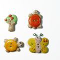 Lot de 4 boutons (arbre, tortues et papillon)