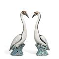 A pair of Chinese Export figures of cranes. Qing dynasty, Qianlong period 