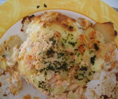 Gratin de pommes de terre aux deux saumons 