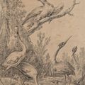 École de Jean Baptiste Oudry (1686 - 1755), Paire de groupes d'oiseaux dans des décors arborés