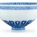 A blue and white Ming-style 'lotus' bowl, Kangxi six-character mark in underglaze blue in double circle and of the period 