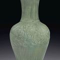 A carved Longquan celadon vase, Yuan dynasty (1279-1368)