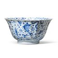 A blue and white ‘fish’ foliate-rimmed bowl, Kangxi period (1662-1722)