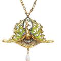 Art Nouveau opal, emerald, diamond and enamel pendant/brooch, Henri Vever