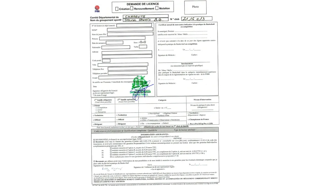 DEMANDE DE LICENCE 2016-2017