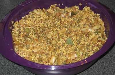 Mélange quinoa, boulgour, lentilles, poireaux et chou blanc