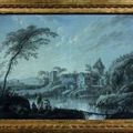 Jean Pillement  (Lyon 1728 - 1808), «Repos de paysans et pêcheurs dans un paysage de rivière»