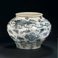 A blue and white globular jar, guan - Yuan/Early Ming Dynasty