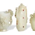 A group of three small white jade vessels, 18th century
