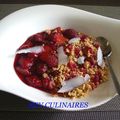 Compotée de framboises,streusel coco et yuzu