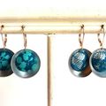 Boucles d'oreille "Coupelle" alu et tissus tons bleus