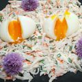 Oeufs molets sur surimi crème ciboulette