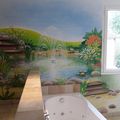 Peinture Murale dans salle de bain "Fontaine et Flamant rose" - Tournecoupe (32) -