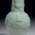 A molded Longquan celadon baluster vase, Southern Song-Yuan dynasty, 12th-13th century