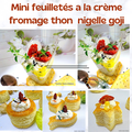 Mini bouchées: feuilletées à la crème fromage thon avec des graines de nigelles , tomates confites et baies de goji