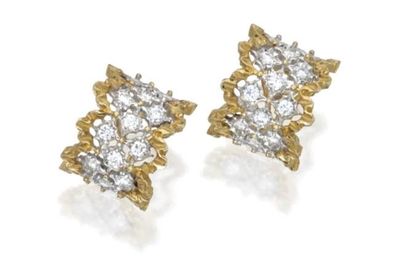 Pair of 18 Karat Two-Color Gold and Diamond Earclips, Buccellati, Italy. 