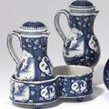 A Dutch Delft cruet set. Late 17th/ early 18th century.