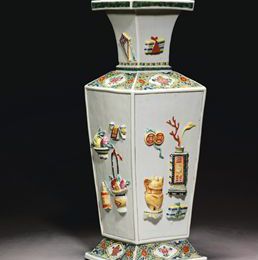 A rose-verte moulded square vase. Yongzheng period (1723-35)