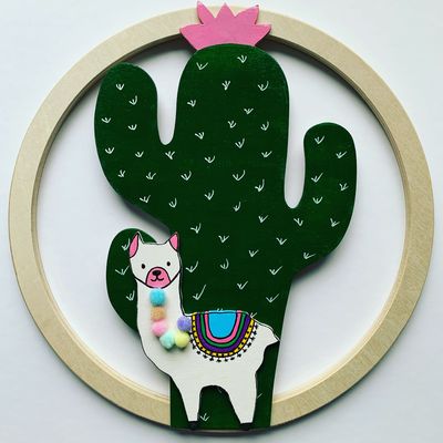 Décoration murale lama et cactus