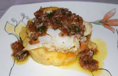 Dos de cabillaud, écrasé de pomme de terre au chorizo et sauce vierge