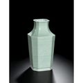 A fine and rare carved celadon-glazed octagonal vase. Seal mark and period of Qianlong