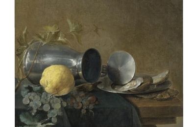 Jan Davidsz. De Heem (Utrecht 1606 - 1683/4 Antwerp), Still Life of a Pewter Tankard, Lemon, Oysters and Grapes