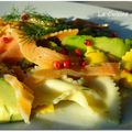 Salade de Farfalles multicolores, à l'Avocat et au Saumon fumé
