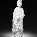 A large blanc-de-chine standing figure of Guanyin. 18th century