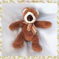 Doudou Peluche Ours Marron Et Blanc Noeud Maxita 18 cm